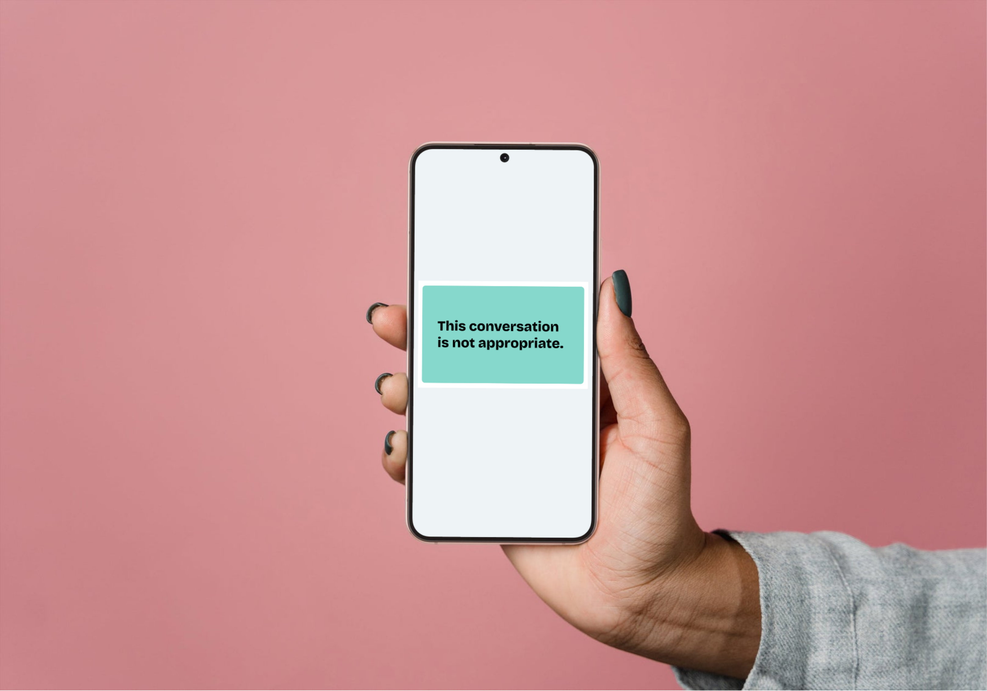A turquoise script card is displayed against a white background on a mobile phone.